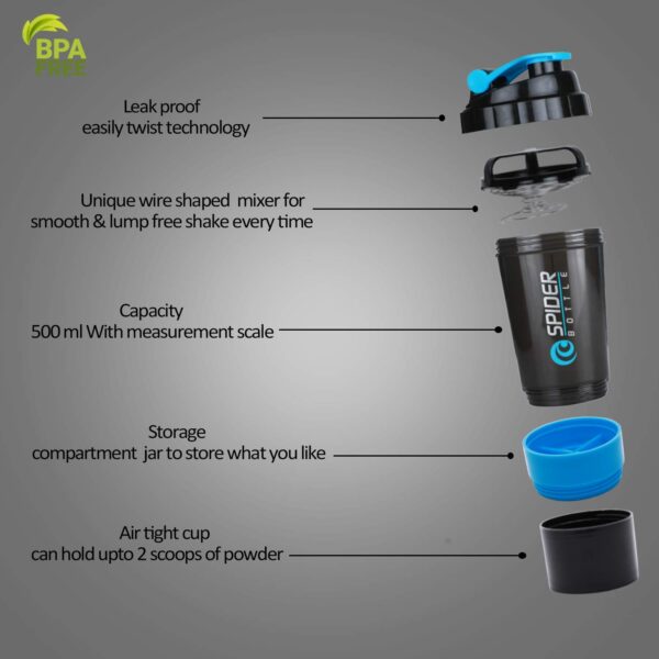 Buy Combo of Spider Protein Shaker Bottle 500ML With 2 Storage Extra Compartment All Over In Lahore Pakistan 2021, www.arnutrition.pk iS The Best Food Supplements Store In Lahore Pakistan 5